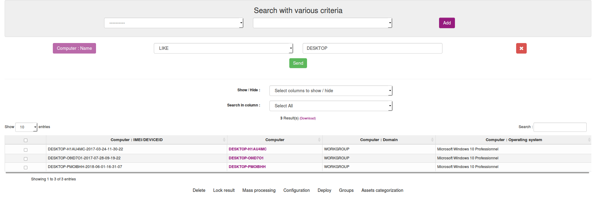 Assets categories multi search