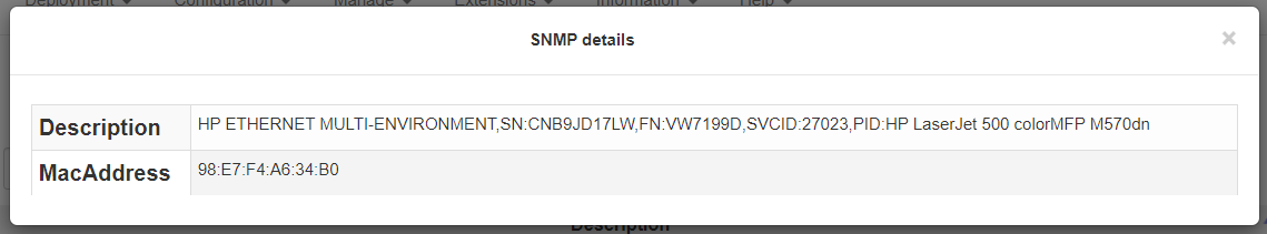 SNMP Inventory table