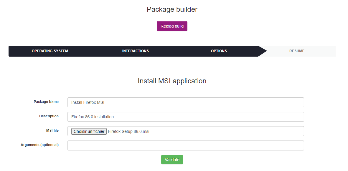 Install MSI application form