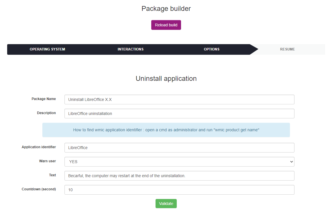 Uninstall application example