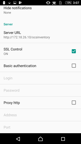 Server's configuration of android agent