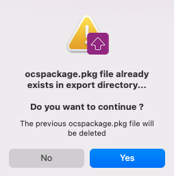Mac OSX packager export package already exists warn