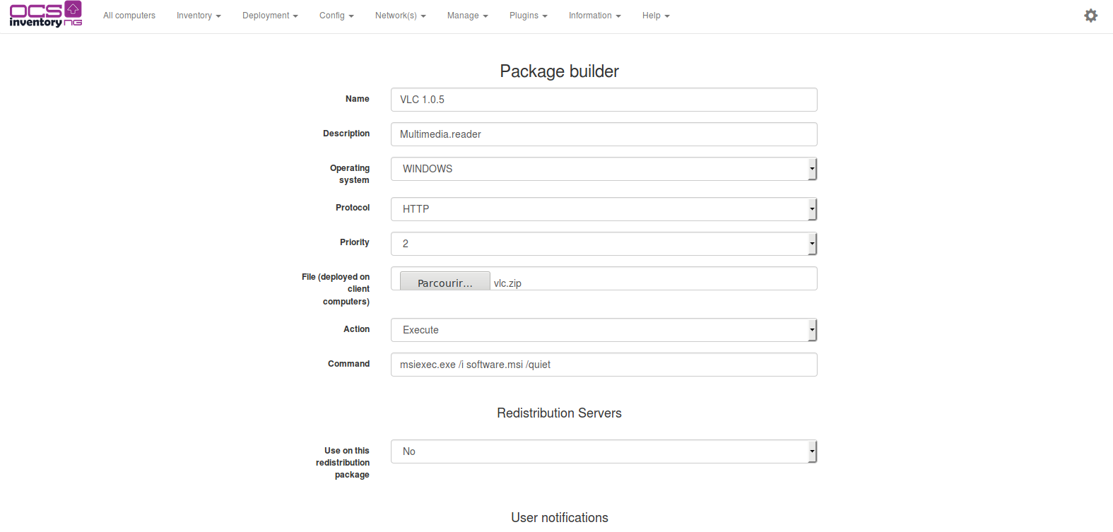 Package builder page execute