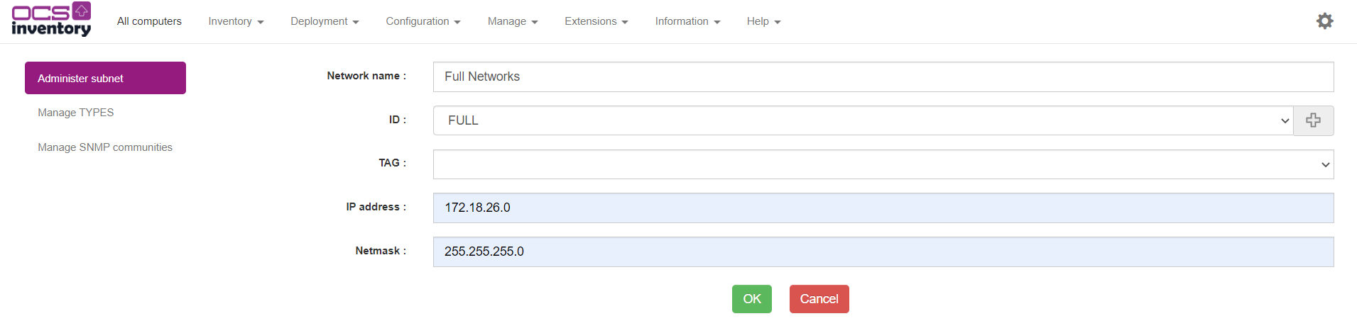 Administer subnet