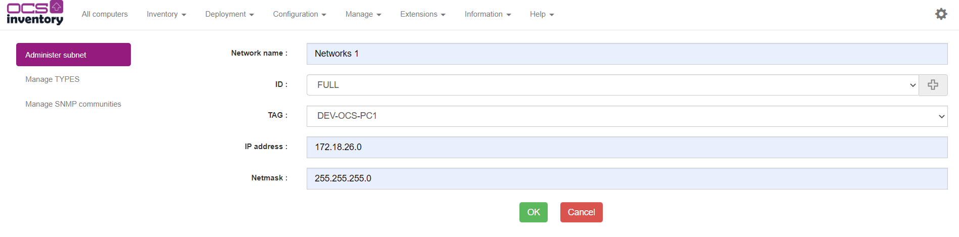 Administer subnet