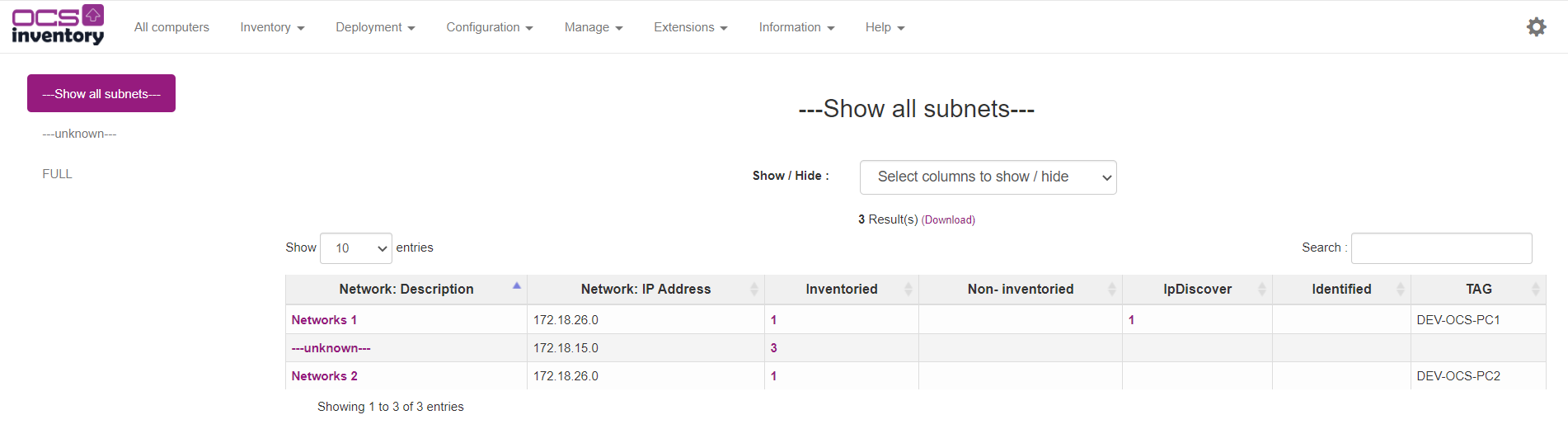 Administer subnet