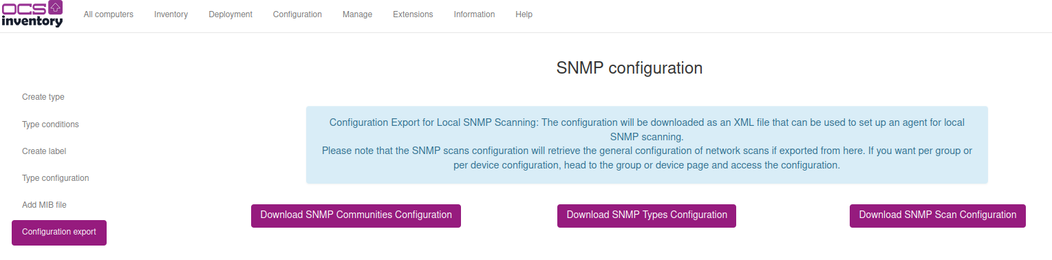 Local SNMP Configuration Export