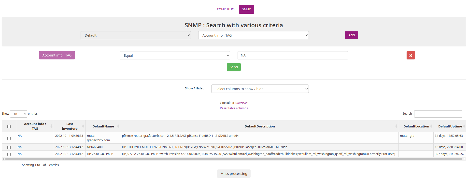 SNMP Inventory multisearch query