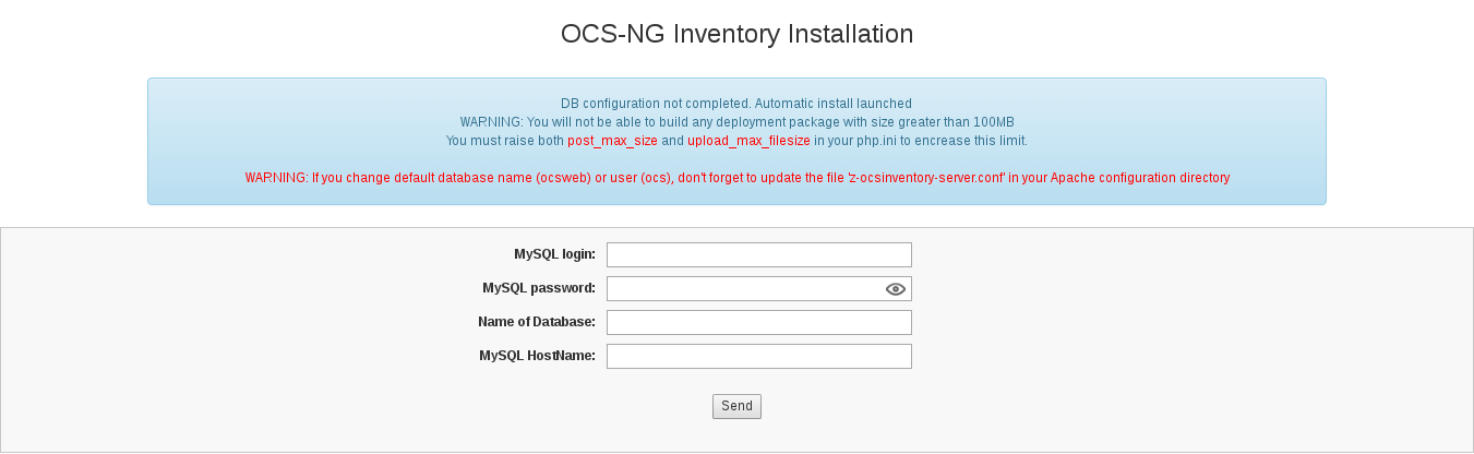 Installation's page of ocsreports